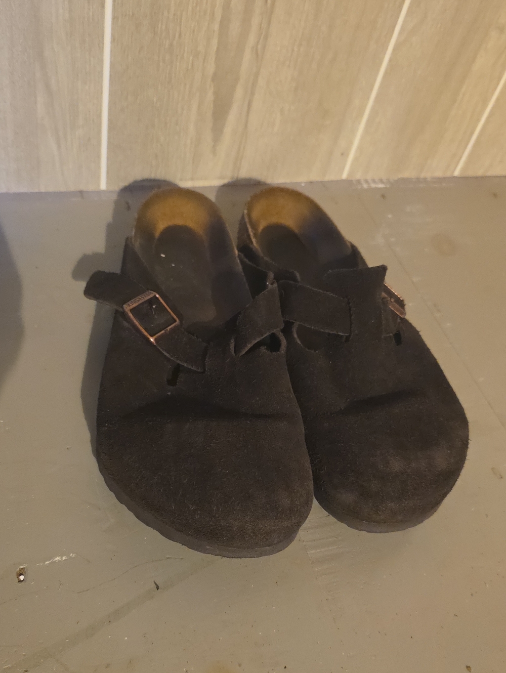 Mens Mocha Suede Slip-On Clogs with Adjustable Buckle, Birkenstock Boston